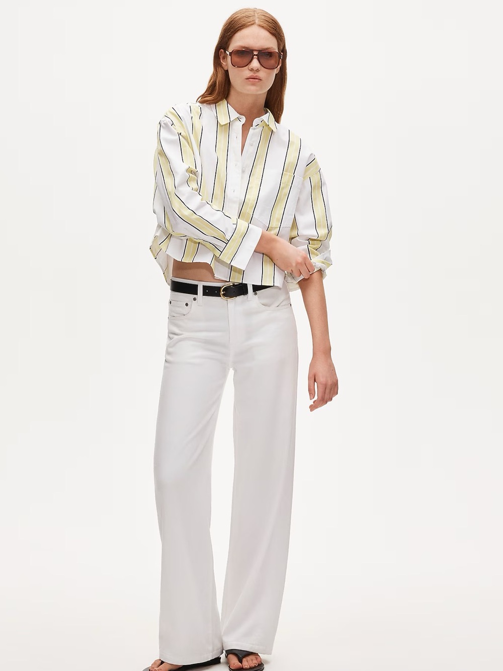 J Crew Étienne cropped button-up shirt in striped neon cotton poplin NWT - Picture 2 of 9